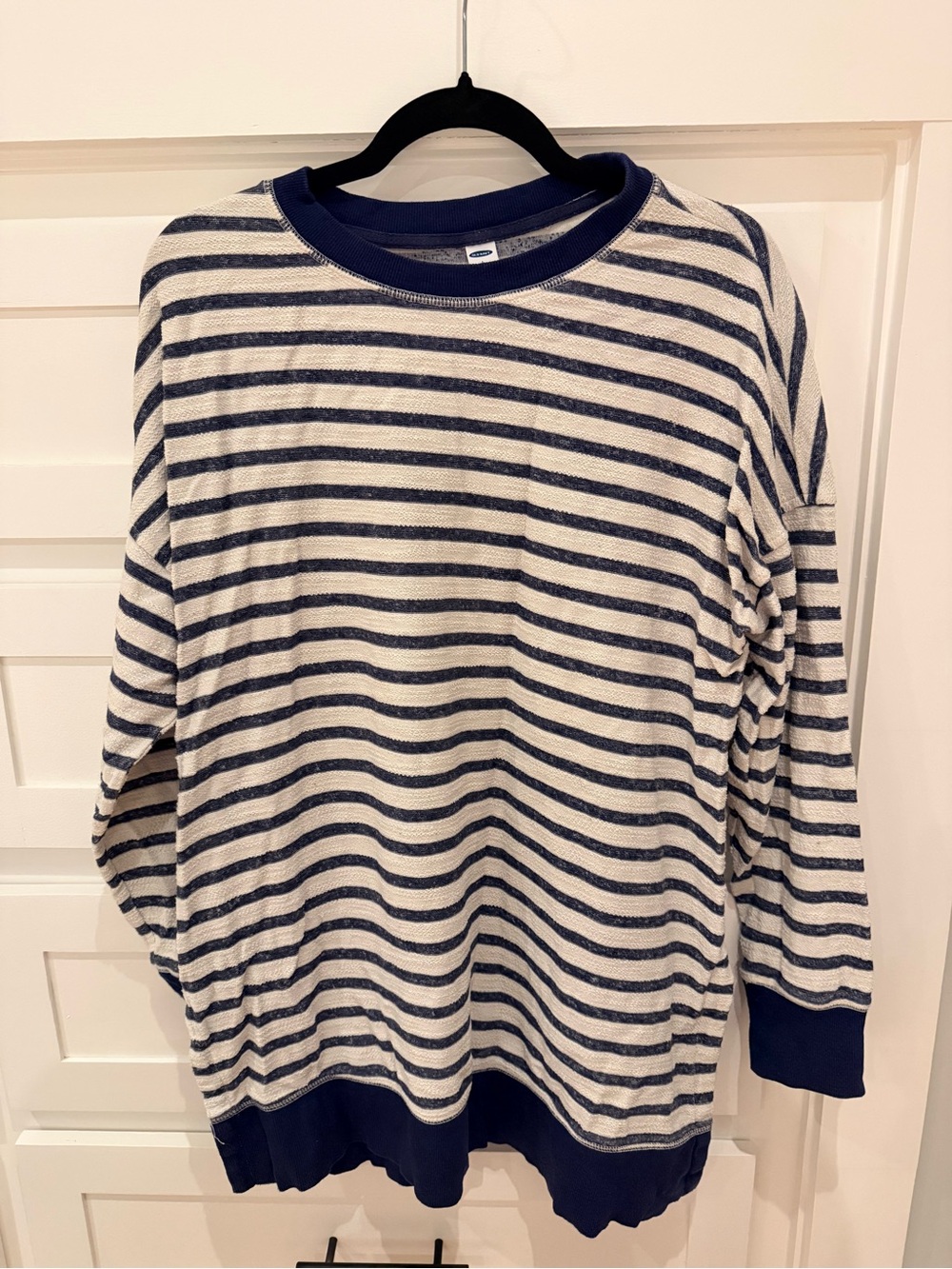 GAP Navy and Cream Striped Long-Sleeve Sweatshirt